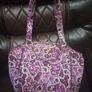 Vera Bradley Purple Floral Quilted Shoulder Tote And Matching Wallet